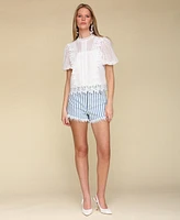 Avec Les Filles Women's Lace Puff-Sleeve Top