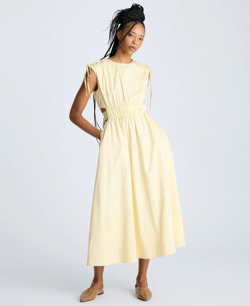 Kenneth Cole Women's Butter Yellow Ruched Tie-Shoulder Midi Dress