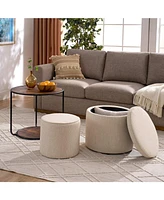 Multi-Functional Ottoman with Drum Stool and Storage (Beige)