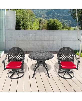 3-Pc Cast Aluminum Set, 2 Swivel Chairs & 31,5" Round Table
