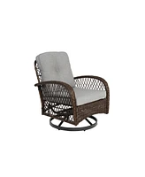 3-Piece Swivel Rocker Patio Set, Cushioned Chairs, Glass Table, Grey