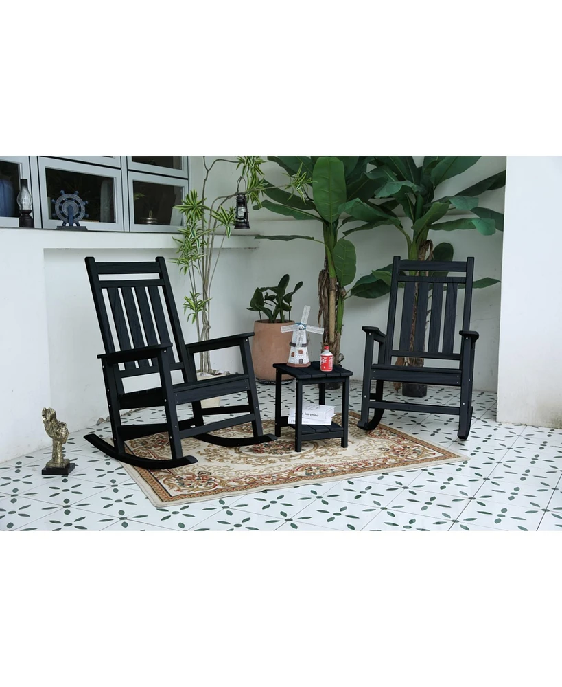 3-Piece Rocking Chair Set, All-Weather Rockers & Table - Black
