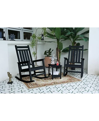 3-Piece Rocking Chair Set, All-Weather Rockers & Table - Black