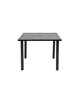 5-Pc Wicker Patio Dining Set, Steel Table, Umbrella Hole, for Backyard/Balcony