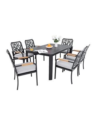 7-Pc Patio Dining Set, Aluminum frame, Sunbrella cushions, umbrella hole