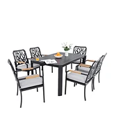 7-Pc Patio Dining Set, Aluminum frame, Sunbrella cushions, umbrella hole