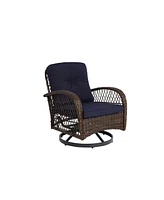 3-Piece Swivel Rocker Patio Set, Navy Chairs, Cushions, & Glass Table