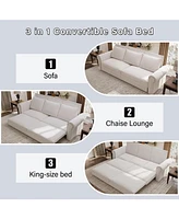 93.7" Velvet Chesterfield Sofa Bed: 3-in-1 Convertible Sofa with Nailhead Trim