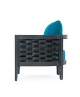 Outdoor Acacia Wicker Club Chairs (2), Black/Teal, 27,5"W