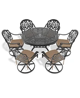 7-pc Cast Aluminum Dining Set, 6 Swivel Chairs, 48" Round Table