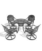 5-Pc Cast Aluminum Dining Set, 4 Swivel Chairs & 31" Round Table