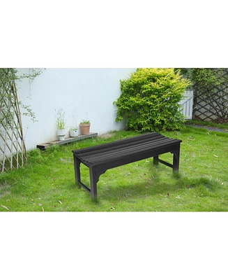Black, backless Hdpe Adirondack bench, Wood texture, all-weather, Uv protected