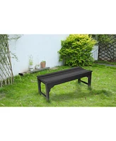 Black, backless Hdpe Adirondack bench, Wood texture, all-weather, Uv protected