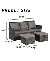 3-Piece Wicker Patio Set, Sofa, Ottomans