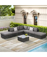 8-Piece Outdoor Wicker Patio Sofa Set w/ Washable Cushions & Glass Table