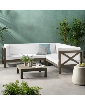 Acacia Wood Outdoor Sectional Sofa Set with Coffee Table