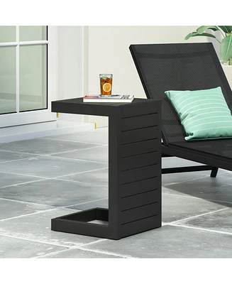 Modern Matte Black Aluminum C-Shaped Outdoor Side Table