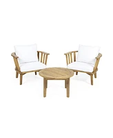 3-Pc Acacia Patio Set, Club Chairs, Table, Cushions, Teak Finish