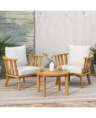 3-Pc Acacia Patio Set, Club Chairs, Table, Cushions, Teak Finish
