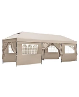 10x30 Pop-Up Canopy with Sidewalls, Wheeled Bag, Khaki