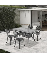 Piece Set Of All-Weather Cast Aluminum Dining Furniture Set With Black Frame