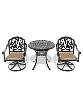 3pc Cast Aluminum Dining Set, 2 Swivel Chairs & 30" Table