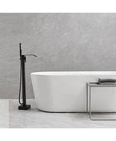 Single-Handle Freestanding Tub Faucet with Hand Shower Brass Waterfall Floor Mount Tub Filler in Matte Black