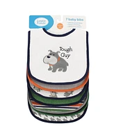 Luvable Friends Baby Boy Cotton Terry Drooler Bibs with Peva Back 7pk, Dog, One Size