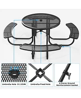 Round Outdoor Steel Picnic Table 46" with umbrella pole,Black