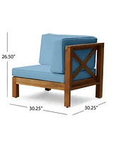 Teak Finish Blue Outdoor Armchair Set