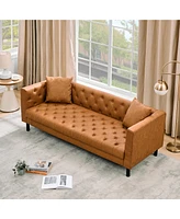 81" Leather Couch for Living Room, Modern Sofa Couches with Deep Seats and 2 Pillows, 3 Seater Sofa with Handmade Button Tufted, Brown Chesterfield So