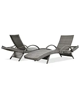 80" Wicker Chaise Lounge Set (2), Reclining, side table, adjustable, Grey