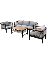 4-Piece Outdoor Sectional, Patio seating with cushions & coffee table, grey