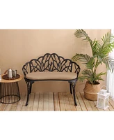 Tulip Patio Bench, Metal, Floral Rose, Black/White Cushion