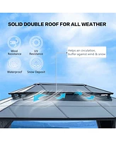 12'x16' Aluminum Gazebo, Polycarbonate Roof, Netting & Curtains