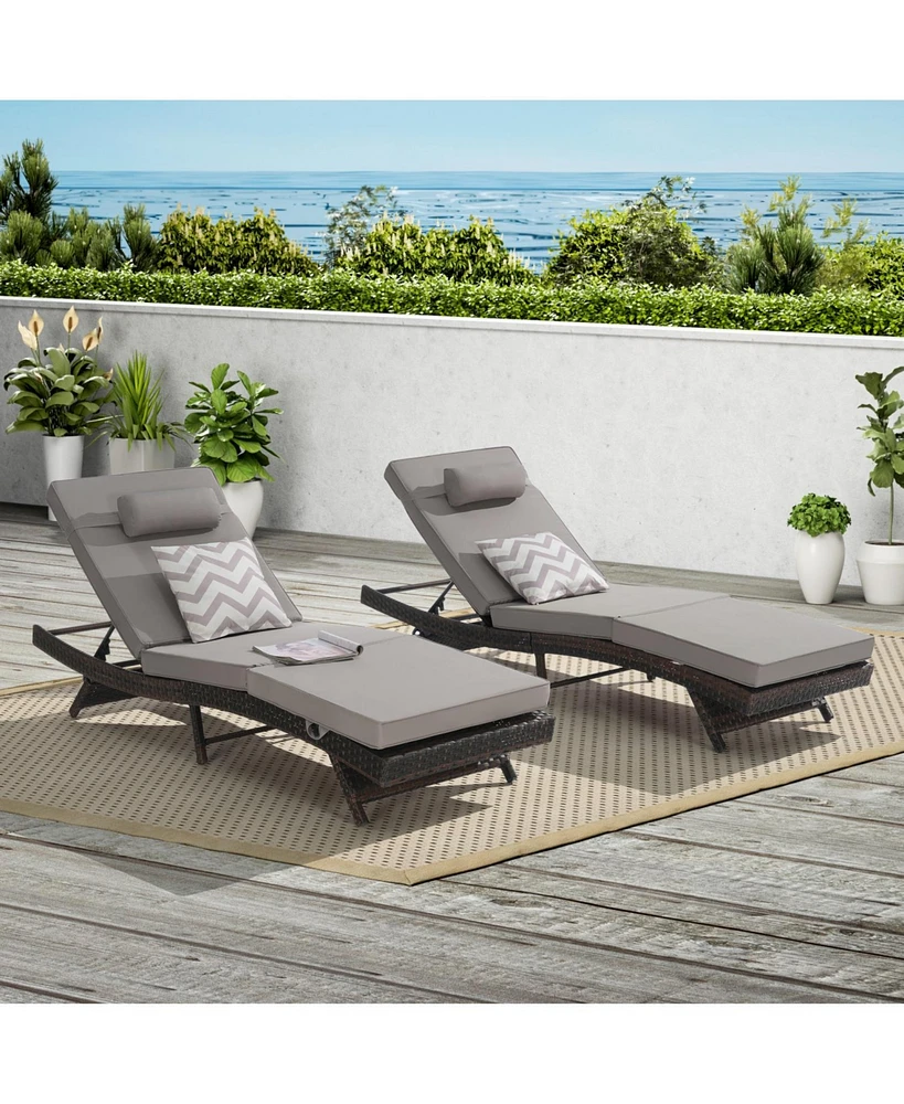 Outdoor Wicker Reclining Lounge Chairs (Set of 2) - Beach, Pool, Garden