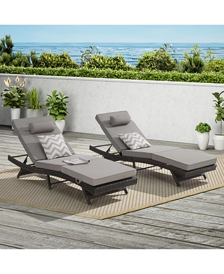 Outdoor Wicker Reclining Lounge Chairs (Set of 2) - Beach, Pool, Garden