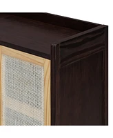 Rustic Sideboard with Rattan Doors and Adjustable Shelves