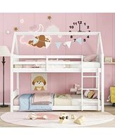 White Twin Over Twin Bunk Bed with Ladder and Safety Rails