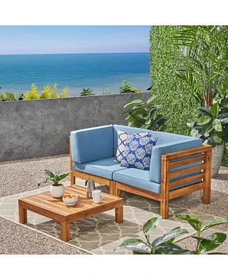 Acacia Wood Outdoor Loveseat Set with Coffee Table