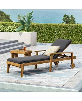 Acacia Wood Adjustable Outdoor Chaise Lounge with Water-Resistant Cushion