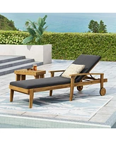 Acacia Wood Adjustable Outdoor Chaise Lounge with Water-Resistant Cushion