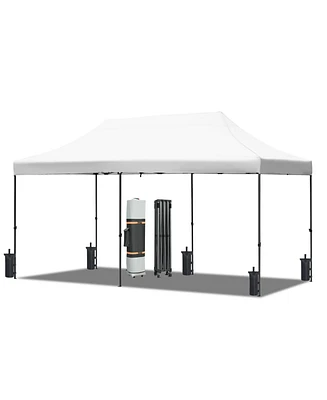 10x20 Pop Up Canopy Tent, Waterproof, Uv Protection, Adjustable Height, Roller Bag, White