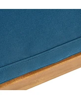 Blue Cushion Patio Chairs - Wood Arm Dining Set (Set of 2)