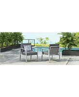 Silver aluminum lounge chairs (set of 2) with rope accents and cushions