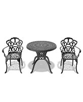 (Cushions In Random Colors) 3-Piece Set Of Cast Aluminum Patio Furniture