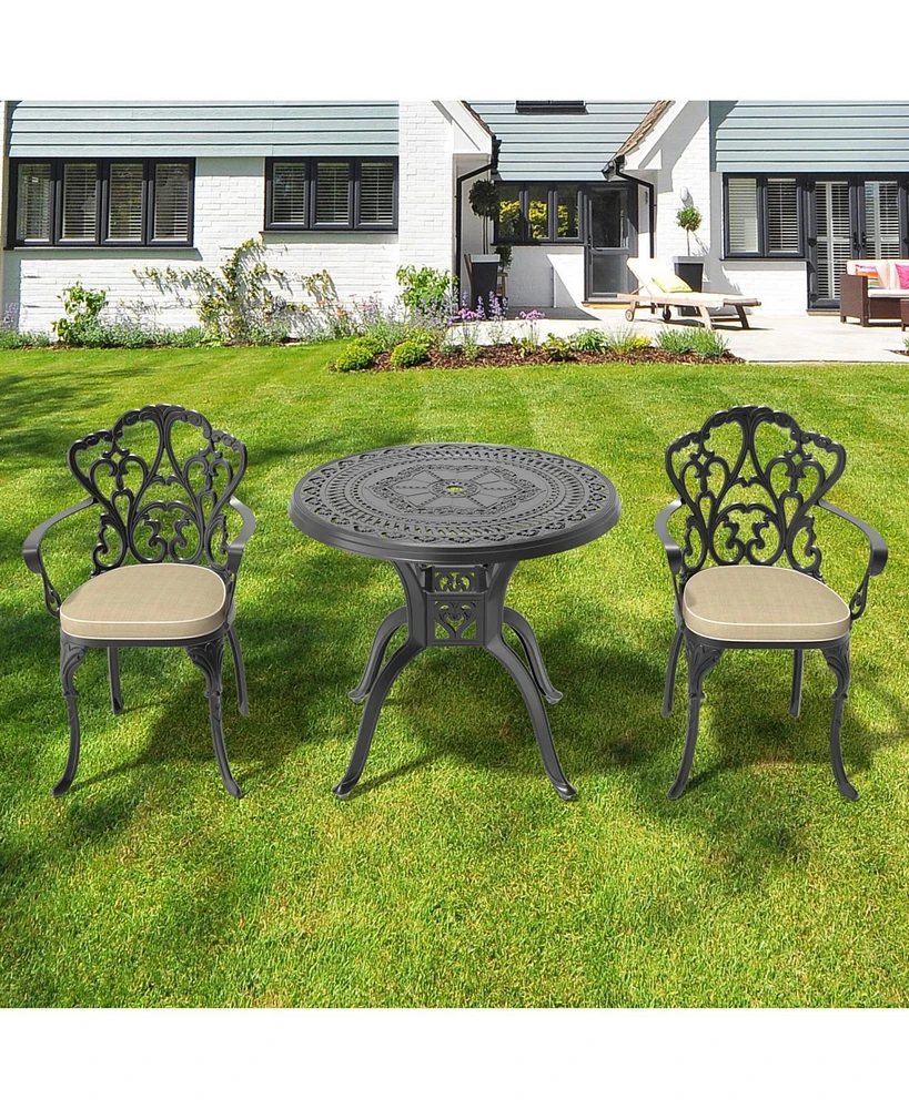 (Cushions In Random Colors) 3-Piece Set Of Cast Aluminum Patio Furniture