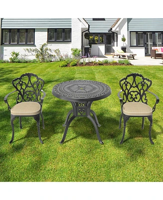 (Cushions In Random Colors) 3-Piece Set Of Cast Aluminum Patio Furniture