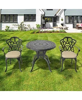 (Cushions In Random Colors) 3-Piece Set Of Cast Aluminum Patio Furniture
