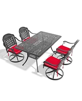 5-Pc Cast Aluminum Dining Set, 4 Swivel Chairs & Rectangular Table, Black Frame